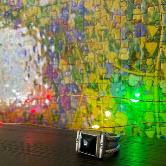 WORKMAN’S DAUGHTER HANDCRAFTED BLACK ONYX WIDE BAND MEN’S RING - Picture 2 of 7